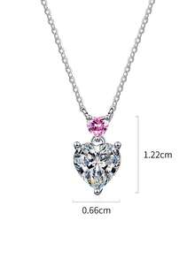 1pc Luxury 925 Silver Zirconia Heart Pendant Necklace, Suitable For Women's Daily Wear, Party, Vacation, Valentine's Day, Mother's Day, Wedding Anniversary, Birthday, New Year Gift - Silver - View 3