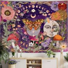 1pc Sun Moon Vintage Bohemian Tapestry, Floral Butterfly Dreamy Fantasy Landscape Design, Machine Washable Durable Polyester Fiber Fabric, Perfect Wall Decor For Living Room Bedroom Dorm, Bedroom Artwork Gift Idea - 1PC - 查看 5