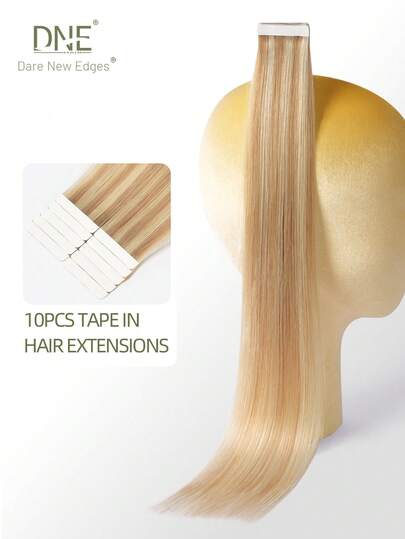 DNE HAIR 10 قطع شريط تمديد الشعر 100% شعر طبيعي #P18/613 ذهبي قذر مع تسليط الضوء على الشعر المستقيم بأطوال من 14 إلى 22 بوصة، تمديدات حريرية خالية من الغرز، عالية الجودة مع نهايات سميكة صحية للشعر الرقيق، مناسبة للاستخدام اليومي للنساء والفتيات وصالونات التجميل