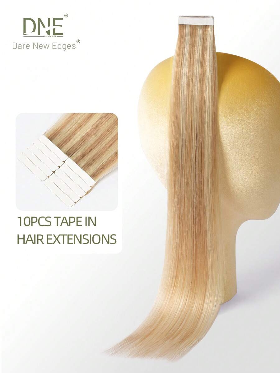 DNE HAIR 10片装100%真人发胶带式接发片 #P18/613 脏金色挑染直发 14-22英寸 丝滑无痕隐形优质高密度接发片,适合头发稀疏及沙龙使用,适合所有女性日常佩戴 - S18/613 - 查看 1