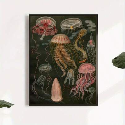 1pc Vintage Jellyfish Wall Art Poster - Minimalist Marine Decor Suitable For Home, Office, Bedside - Soft Jellyfish Print, Unframed Canvas Painting, Decorative Wall Painting, Christmas Decor