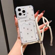 Convenient Lanyard Phone Case With Adjustable Lanyard And Shoulder Strap, Clear Card Slot, Cute Heart Pattern, Lightweight Shockproof TPU Protective Cover For Apple Phones - Clear - View 1