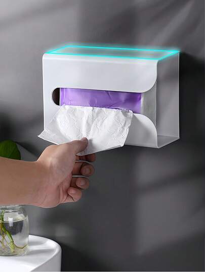 Wall-Mounted Tissue Box Plastic Tissue Dispenser, Desktop Facial Tissue Storage Box Holds 1 Box Of Tissues, Suitable For Compact Desk Decor, Applicable For Living Room, Dining Room And Kitchen, Decorative Accessory, Home Decor And Storage, Apartment Essential