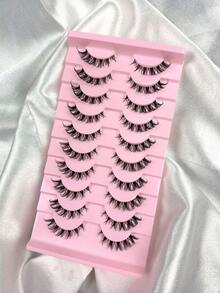 10 pares de pestañas postizas transparentes rusas rizadas con banda natural clara, pestañas postizas de 3D de visón falso reutilizables con aspecto de ojo de gato, extensiones de tira completa de pestañas para maquillaje - Negro - Ver 6