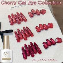 MIANEL 10ml 樱桃红玻璃珠猫眼凝胶指甲油 2026 冬季畅销款 红色闪粉酒红色水钻凝胶指甲油 UV 美甲 蓝色美甲 情人节美甲礼物 - 彩色 - 查看 9