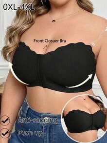 Áo ngực không gọng đơn giản, màu trơn, cài nút phía trước, nâng ngực cỡ lớn - màu đen - Xem 4