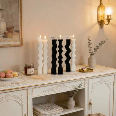 1PC Geometric Candle, Premium Soy Wax Candle, Wave/Sawtooth Design Candle, Birthday Gift, Photography Prop, Valentine's Day Gift, Creative Decor, Sculptural Candle, Home Decor, Table Decor, Perfect For Wedding Decorations, Banquet Arrangements, And Parties.