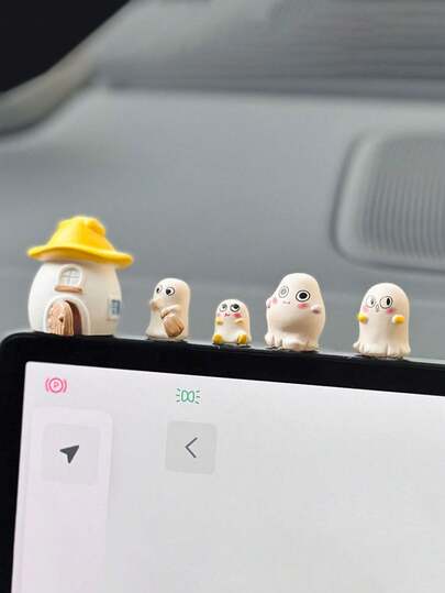 5 piezas Adornos en miniatura de fantasmas blancos lindos, decoración interior creativa para automóviles, accesorios de dibujos animados para el tablero