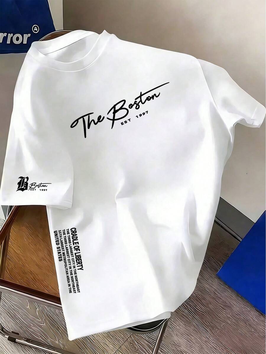 Tween Boys Casual Printed Crew Neck Short Sleeve T-Shirt, Summer Top - White - View 1