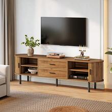 LITTLE TREE 70" Mid-Century Modern TV Stand,Entertainment Center With Sliding Tambour Door, Drawers And Adjustable Shelves, Long Fluted Media Console Television Stand Cabinet, Walnut - Quả óc chó - Xem 7