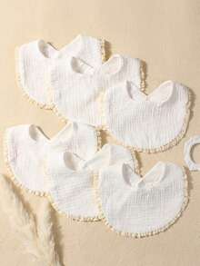 6件套白色棉纱布可爱婴儿围兜，适合四季日常使用 - 彩色 - 查看 7