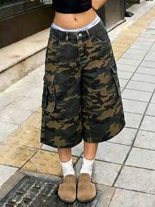 Women's Casual Commuting Fashion Street Camo Print Flap Pocket 7/8 Length Cargo Jeans - Multicolor - View 6