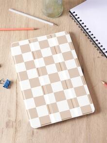 Check Pattern1pc Light Brown Plaid Pattern Tablet Protective Case, Tri-Fold Stand Protective Cover, Compatible With 10.2", Pro 2021/2020/ (A16) 11", 11th Gen 2025/10th Gen, Galaxy Tab A8 10.5" 2022, Matepad 10.4/Tab, Anti-Drop, Pen Slot, Sleep/Wake Support, Romantic Gift - Multicolor - View 3