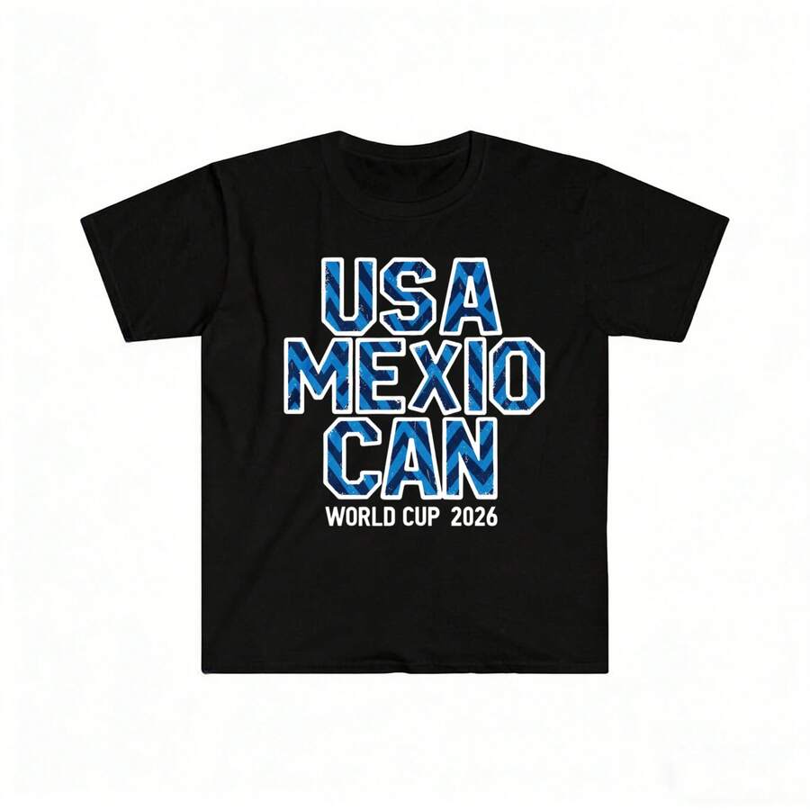Black T Shirt Usa Mexico Canada World Cup 2026 Graphic Print For Football Fans And Sports Events - 白色 - 查看 1