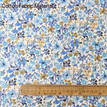 50/100/200/300*145cm Tela de satén de algodón de alta calidad con estampado floral delicado y suave, adecuada para ropa de moda DIY y diseño de manualidades en todas las estaciones - Azul - Ver 13