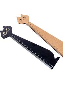 1 pieza Regla de gato de dibujos animados creativa, regla de madera linda, regla recta de papelería retro, suministros de aprendizaje - A - Ver 5