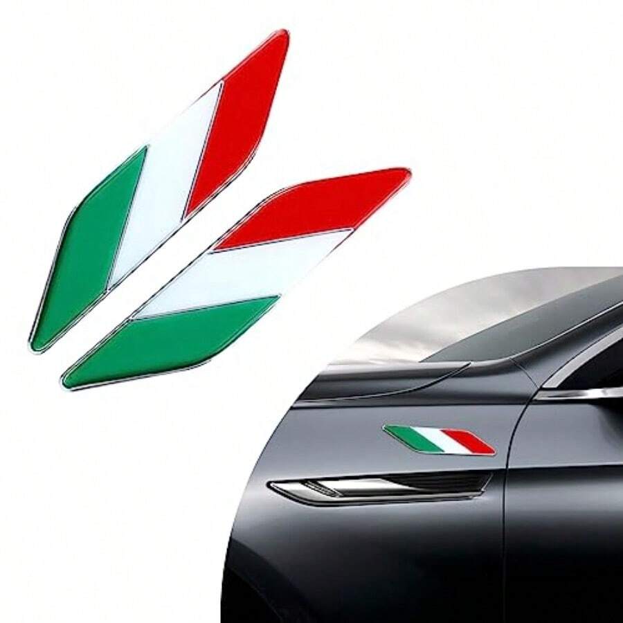 2 PCS 3D Italian Flag Emblem Badge Auto Front Fender Badge Sign Emblem Car Alloy Stickers And Declaration Decals Universal Exterior Decoration Suitable For All Vehicles Italian Flag - Cờ Ý - Xem 1