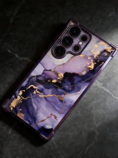 1pc Creative Purple Marble Texture Quadrilateral (Camera Lens Film) Luxury Fashion Shockproof Airbag Phone Case Compatible With Samsung S26/26Plus/S26Ultra/ S25Ultra/S25Plus/S25/S25FE/S24Ultra/S24Plus/S24/S24FE/S23Ultra/S23FE/S23/S23+/S22Ultra/S22/S22+/S21Ultra/S21FE/S21/S21+/S20Ultra/S20FE/S20/S20+/A73/A72/A55/A54/A53/A52/ Note 14 Pro+ 5G/ P30/Honor X6b/ A74/ C53/ Narzo N53