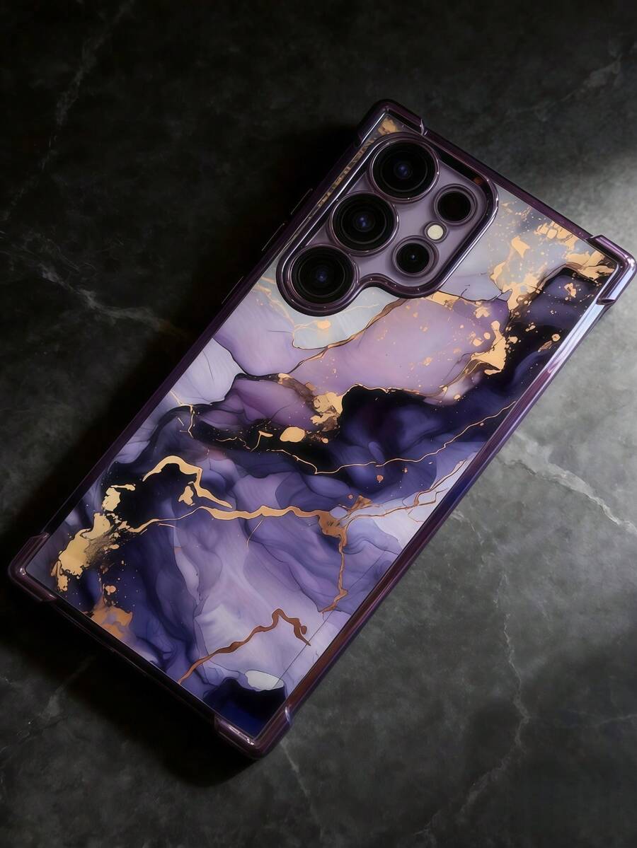 1pc Creative Purple Marble Texture Quadrilateral (Camera Lens Film) Luxury Fashion Shockproof Airbag Phone Case Compatible With Samsung S26/26Plus/S26Ultra/ S25Ultra/S25Plus/S25/S25FE/S24Ultra/S24Plus/S24/S24FE/S23Ultra/S23FE/S23/S23+/S22Ultra/S22/S22+/S21Ultra/S21FE/S21/S21+/S20Ultra/S20FE/S20/S20+/A73/A72/A55/A54/A53/A52/ Note 14 Pro+ 5G/ P30/Honor X6b/ A74/ C53/ Narzo N53 - Purple - View 1