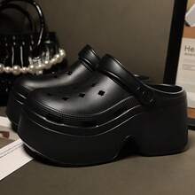 2026新款厚底镂空凉鞋女款，夏季EVA沙滩拖鞋，套脚园艺鞋，露趾木屐 - 黑色 - 查看 9