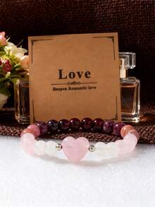 Summer Jewelry Bracelets For Women Pink Wedding Bracelet Beads Natural Stone Garnet Rose Quartz Heart Crystal Bangles Free Shipping Mother Day Teacher Gifts Burgundy Jewelry With Card - Baby Pink - View 8