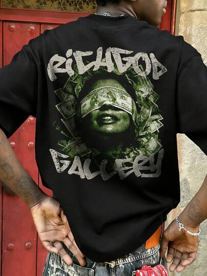  Fractyr 男士时尚休闲街头摇滚嘻哈宽松短袖T恤 | 美元和人像印花，寓意财富 | 精致设计 | 春夏必备单品 | 基本款，复古风，百搭易穿，棉质触感 | 送朋友的完美礼物 | 展现你的独特个性