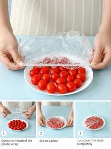100/200pcs Thick Stretch Wrap Film, One-Pull Fit, Multi-Bowl Applicable, Dust-Proof & Freshness Keeping, Microwave & Refrigerator , Catering, Camping, Dorm, Pet Bowl Use, Multi-Size Bowl & Plate Compatible - Multicolor - View 3