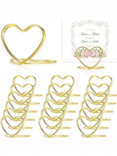 10个心形桌号牌夹，婚礼桌号牌夹，优雅备忘录夹，照片卡片夹，菜单夹，金属竖式便签夹，创意名片和留言夹，适用于母亲节、感恩节、婚礼、周年纪念日、派对、生日、节日装饰、家庭聚会和各种场合。