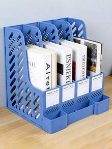 1个4格文件架桌面收纳盒，带笔筒，加厚文件袋，办公用品收纳 - 藍色 - 查看 7