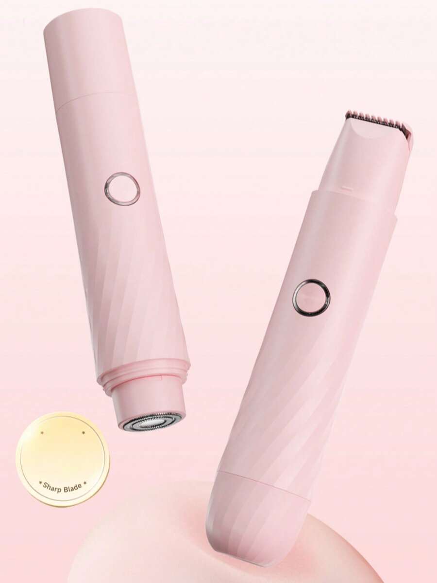 HYUNDAI 电动体毛修剪器 - 男士私密部位修剪器 - 女士比基尼线修剪器 - 干湿两用剃须刀及美容仪，可更换陶瓷刀片，USB充电底座，防水 - 粉色 - 查看 1