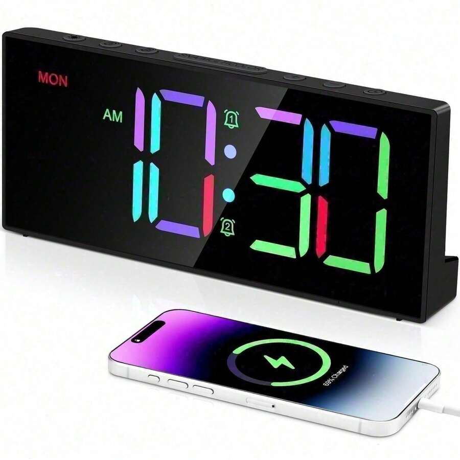 1pcs Alarm Clock With Large Display Big Numbers,5 Levels Brightness,Snooze,USB Charging Port,LED And Mirror Desk Clock,Dual Alarms Modern Electronic Clock For Bedroom Home Living Room Office. - 1 - 查看 1