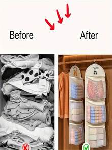 1/2/3 Estante de pared montado con bolsas de rejilla con bolsillos transparentes, para almacenar ropa interior y calcetines; Organizador colgante de almacenamiento de múltiples capas, adecuado para dormitorio y armario del hogar; Bolsa de almacenamiento de sujetador y pantis que ahorra espacio - Multicolor - Ver 7
