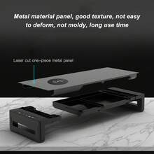 Soporte para Monitor de ordenador USB 3,0, soporte para Monitor de carga inalámbrica, organizador de escritorio de almacenamiento para teclado y ratón, para ordenador portátil y PC - Negro - Ver 2