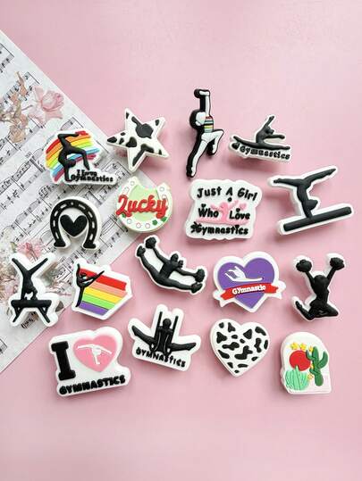 17件套彩色体操系列PVC/塑料材质体操鞋饰品，包括不同难度级别的高低杠体操鞋饰品、精致的圈操鞋饰品、优雅的蹦床体操鞋饰品，是体操俱乐部礼品的理想选择。