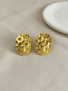 High-End Textured Ear Jewelry Made Of Stainless Steel, Non-Allergenic. Jewelry For Women. Weddings & Events. - Gold - View 4