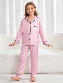 2pcs/Set Tween Girls' Pink Long Sleeve Sleepwear Set - Multicolor - View 3