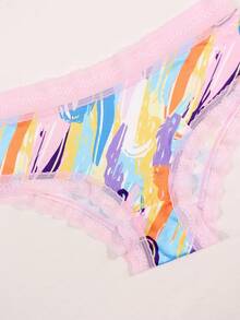 Dircho 1件装性感女士撞色蕾丝低腰三角裤，舒适可爱低腰蕾丝边三角裤，全身印花图案，女士内衣裤 - 彩色 - 查看 3