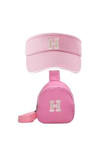 2PCs Children Baseball Hat With Mini Bag Boys Girls Camping Hat Anti-UV Strap Kids Bucket Hat Headwear For 3-8 Years Old Baby - Pink - View 6