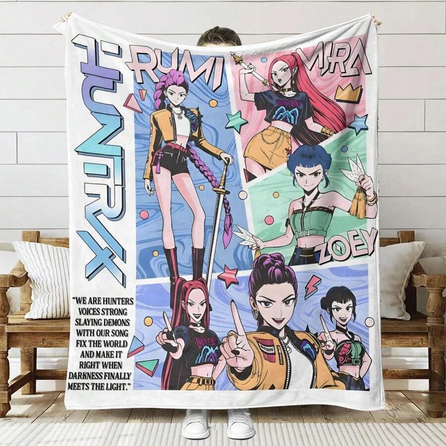 Imagine produs Pătură de iarnă cu imprimeu Anime K Pop, moale și confortabilă, din flanel, pături decorative multifuncționale - Multicolor - Vizualizare 1