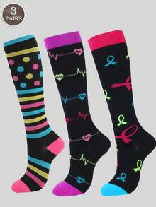 3 Pairs Women's Athletic Socks Compression Socks Knee High Stocking,Slim, Elastic Socks For Exercise, Running, Cycling, Hiking, Hose Circulation - Black - View 5