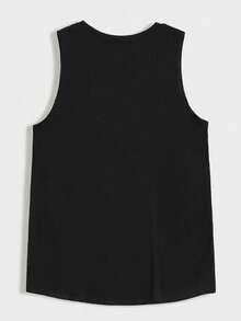 Men's Summer Letter & Palm Tree Printed Round Neck Casual Tank Top - 黑色 - 查看 4