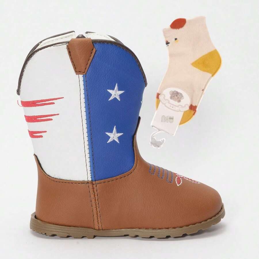 Baby Girl/Boy Texan Boot Set, Soft And Comfortable Baby Shoes + Cotton Socks FARMFUN - MultiWarna - View 1