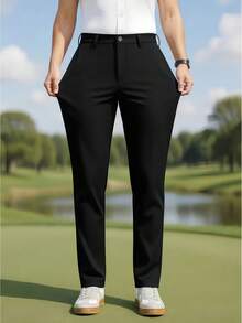 Men's Business Casual Pants, 1-Piece Set - Stretch Polyester Golf Pants, All-Season Wear, Perfect For Daily, Office, Wedding, And Professional Settings - Machine Washable, Wrinkle-Resistant, Slim Fit, Comfortable And Versatile, Stylish Bottoms - 黑色 - 查看 2