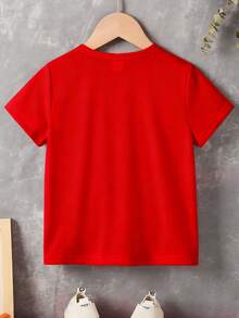 Disney-Classic Mickey Mouse Overprint Children's T-Shirt Red Round Neck Short Sleeve Disney Fun Style Top - Red - View 6