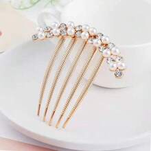 2件装 - 1个锌合金仿珍珠发夹梳，女士水钻侧梳，5齿发梳，优雅发饰，适合日常佩戴及婚礼/节日场合，头饰，发饰 - 1個 - 查看 6