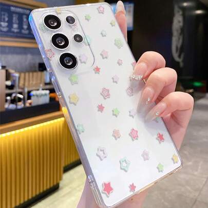 1 carcasă de telefon la modă, rezistentă la șocuri, cu model de stea colorat, transparentă, perforată, TPU, pentru ecran complet, potrivită ca și cadou de sărbători pentru partener și prieteni, compatibilă cu Samsung, Nothing, Pixel, Series