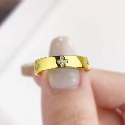 1pc Elegant Minimalist 4-Petal Moissanite 925 Sterling Silver Ring, Suitable For Engagement, Wedding Gift, Bridal Fine Jewelry