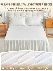 1 chiếc ga phủ chân giường, bộ đồ giường, ga trải giường mềm mại và thoáng khí, chất liệu lụa sang trọng, nhẹ nhàng cho tóc và da, viền xếp ly có dây chun, mang lại giấc ngủ thoải mái, phù hợp với giường đơn, đôi, cỡ Queen, cỡ King, có thể giặt máy, trang trí mùa thu, trang trí phòng ngủ. - trắng - Xem 8