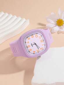 1 件果冻方形石英表，时尚钟表，适合青少年、日常使用或节日礼物 - 紫色 - 查看 4