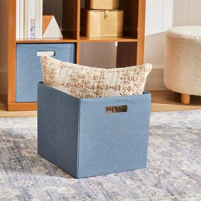 Collapsible Fabric Cube Storage Bin, Soft Blue Textured - Foldable With Handle For Shelf Closet Cube Organizer